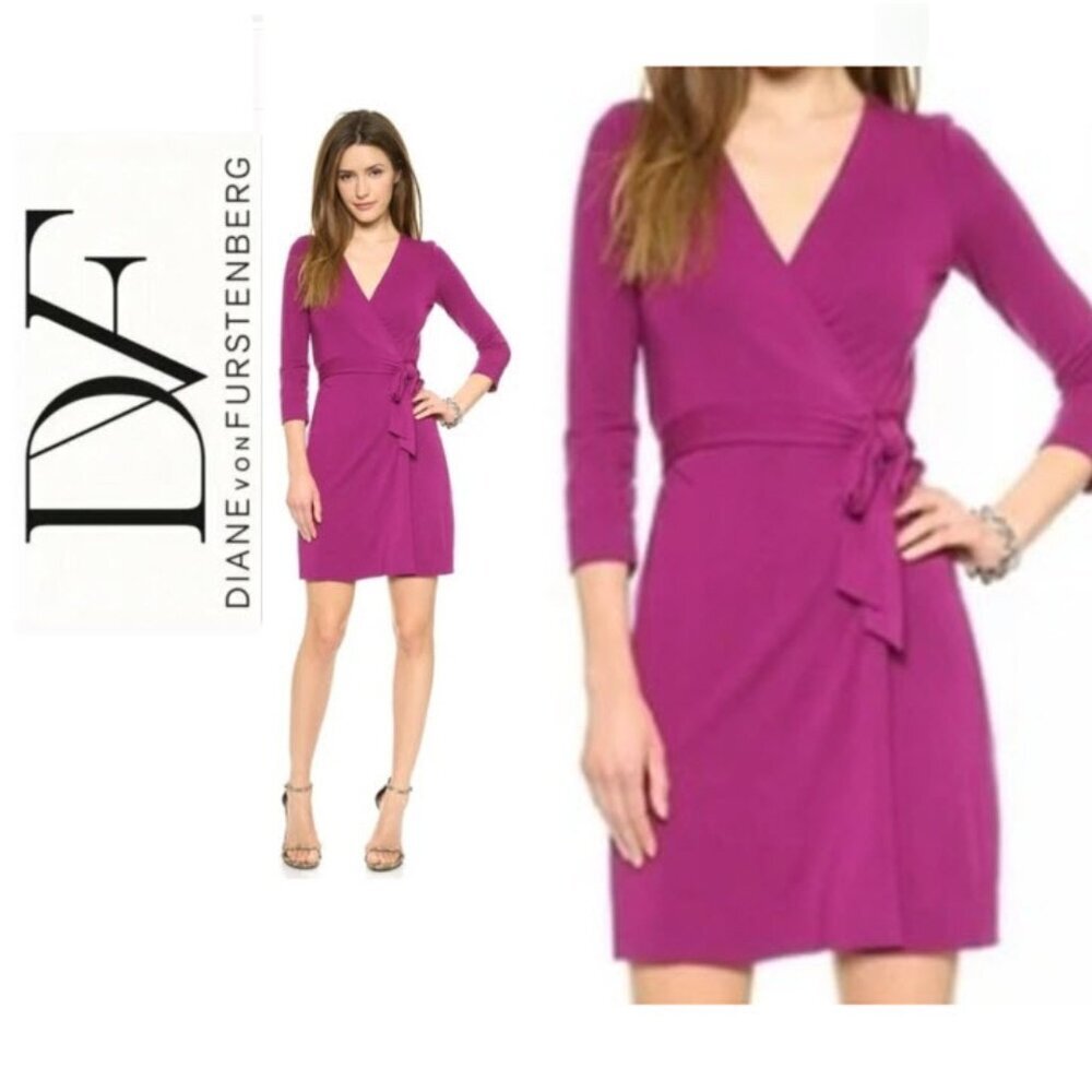 Diane von Furstenberg Magenta Wrap Dress Stretch 3/4 Sleeve Size 2